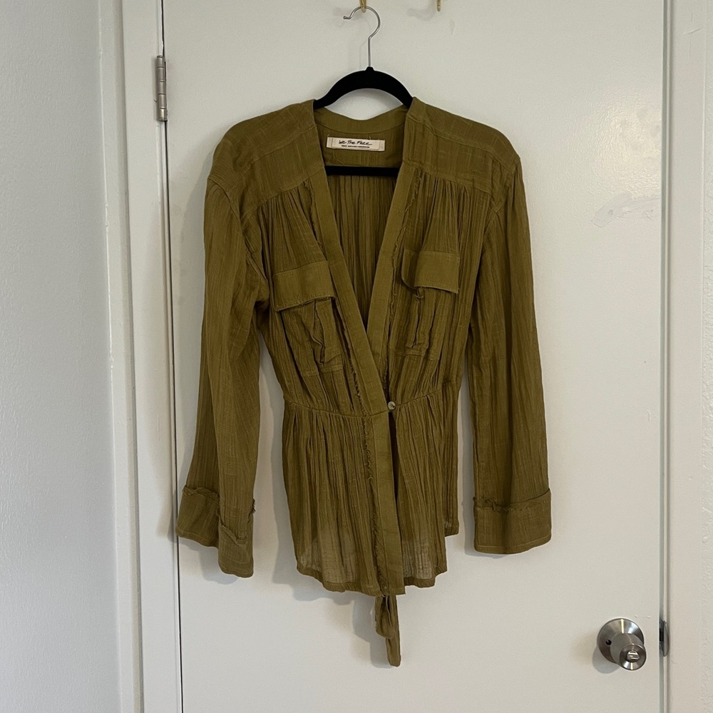Free People Green Bell Sleeve Wrap Blouse